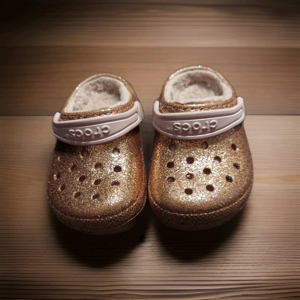 Pink Crocs Girls Sparkly‎ Kids Shoes Size C7 Insulated
